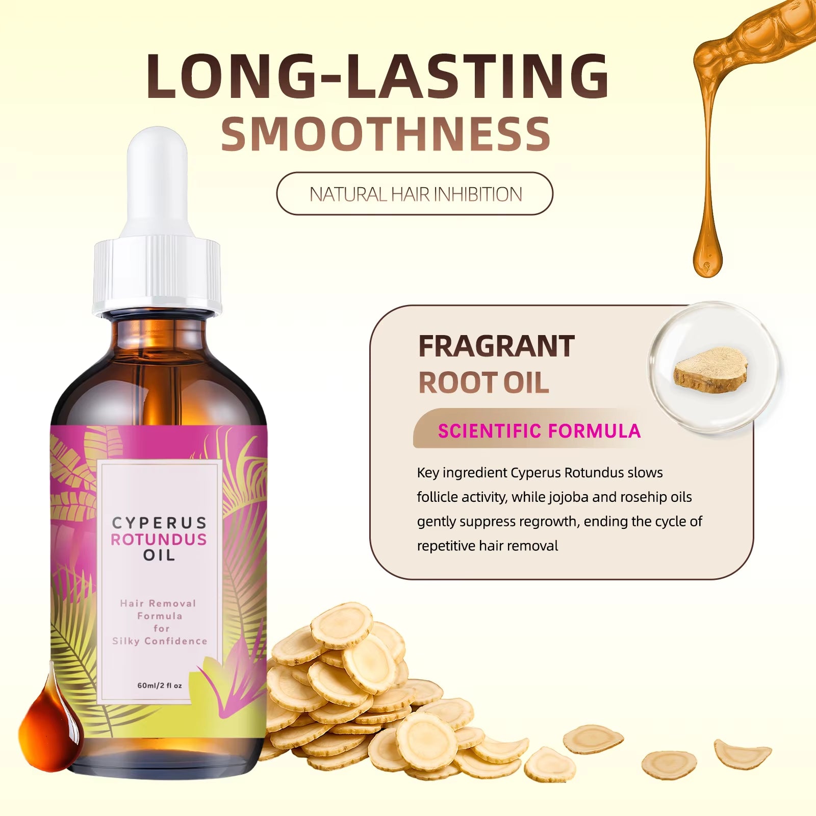 Natural Hair Minimizing & Skin Softening Oil 60Ml - Jojoba & Almond Formula for Gentle Hair Growth & Smooth Skin Feel.