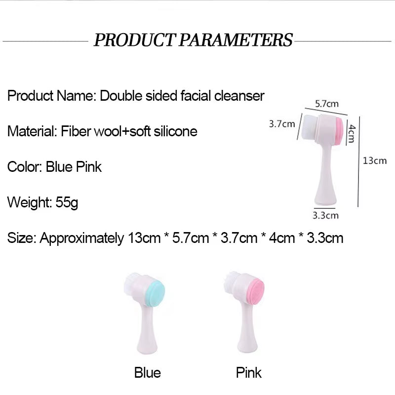 Soft Silicone Facial Cleansing Brush - Dual-Sided Brush Bristles Exfoliatorremove Black Pores Deep Pore-Cleaning Face Wash Brush