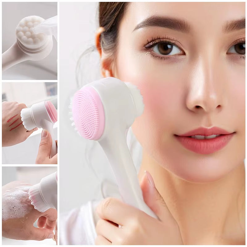 Soft Silicone Facial Cleansing Brush - Dual-Sided Brush Bristles Exfoliatorremove Black Pores Deep Pore-Cleaning Face Wash Brush