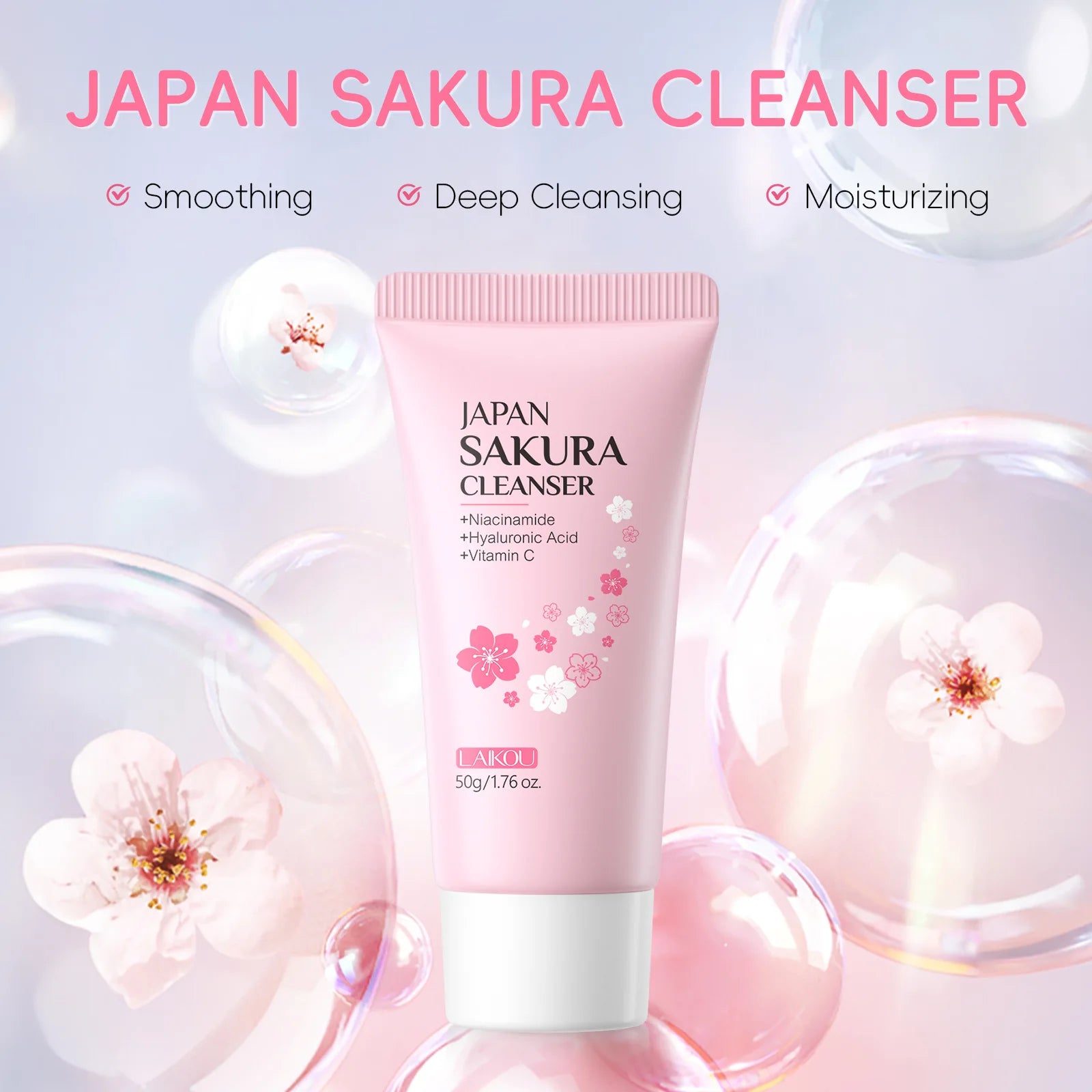 Revitalize Your Skin with Laikou Sakura Facial Cleanser - Deep Cleansing, Oil Control & Brightening Face Wash for All Skin Types - 50g