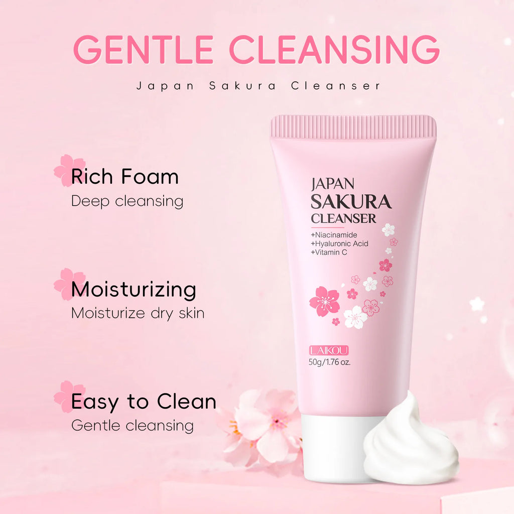 Revitalize Your Skin with Laikou Sakura Facial Cleanser - Deep Cleansing, Oil Control & Brightening Face Wash for All Skin Types - 50g