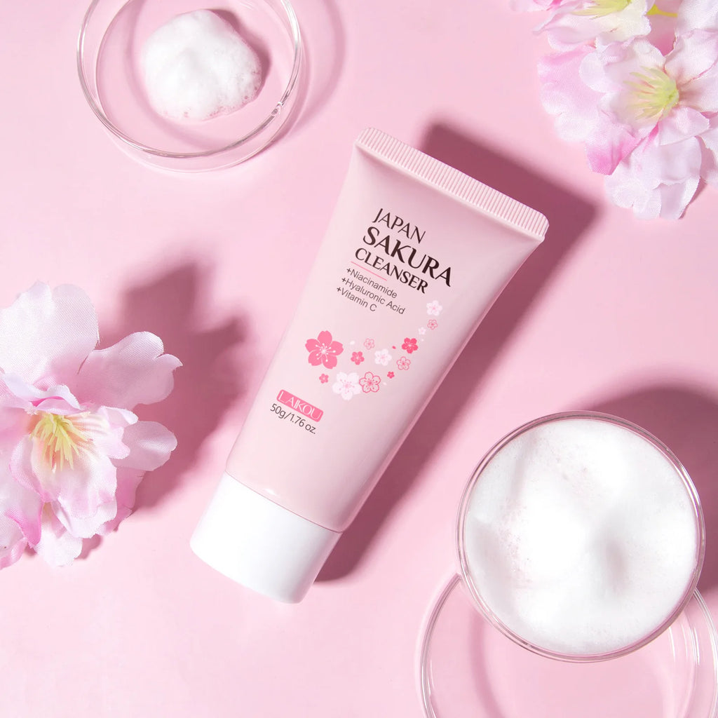 Revitalize Your Skin with Laikou Sakura Facial Cleanser - Deep Cleansing, Oil Control & Brightening Face Wash for All Skin Types - 50g