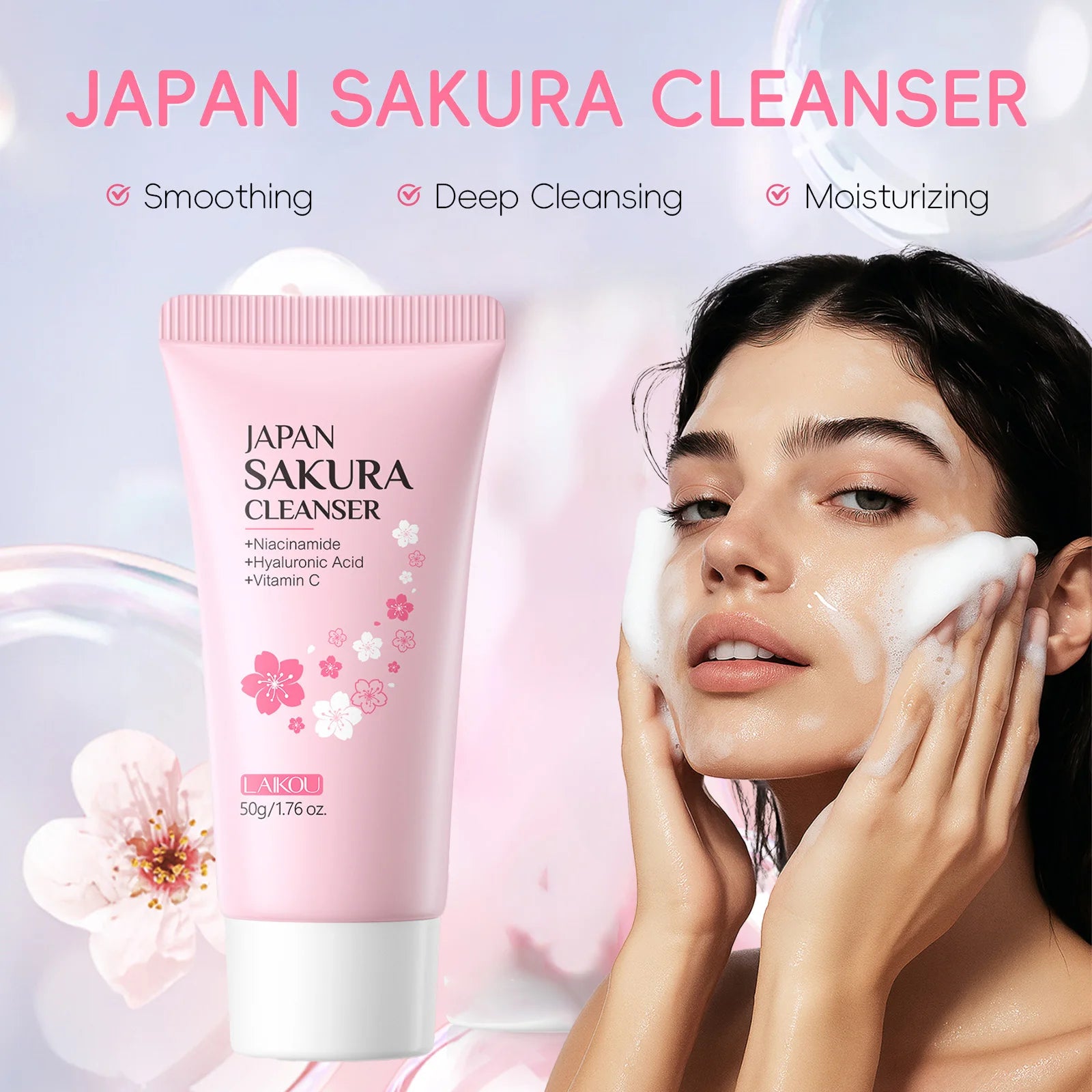 Revitalize Your Skin with Laikou Sakura Facial Cleanser - Deep Cleansing, Oil Control & Brightening Face Wash for All Skin Types - 50g