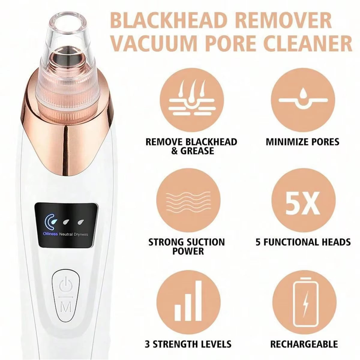 2026 Facial Pore Cleaner, 5 Suction Power Blackhead Remover Pore Vacuum - USB Rechargeable Facial Pore Cleaner Kit