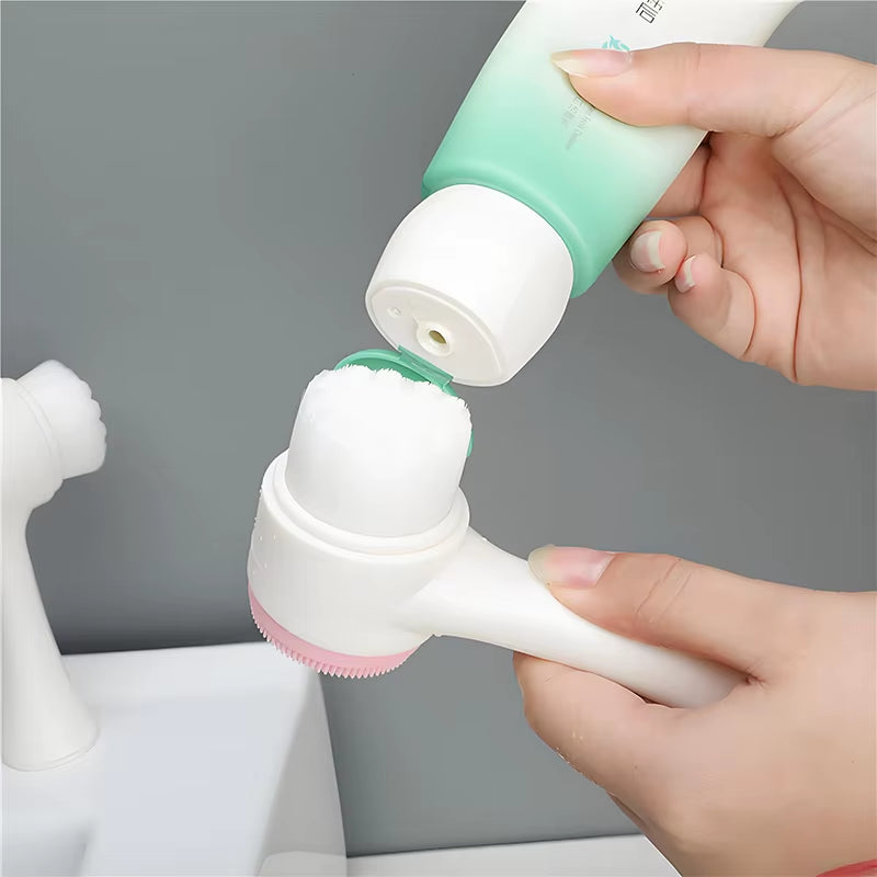 Soft Silicone Facial Cleansing Brush - Dual-Sided Brush Bristles Exfoliatorremove Black Pores Deep Pore-Cleaning Face Wash Brush
